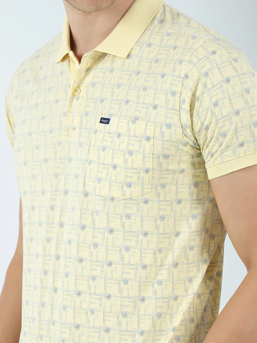 Men Yellow Printed Collar Half Sleeve T-Shirt - Image 7