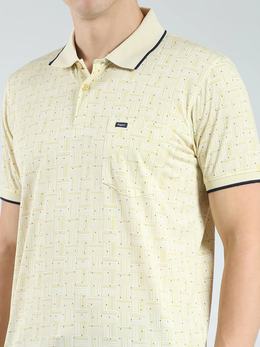 Men Yellow Printed Collar Half Sleeve T-Shirt - Image 6