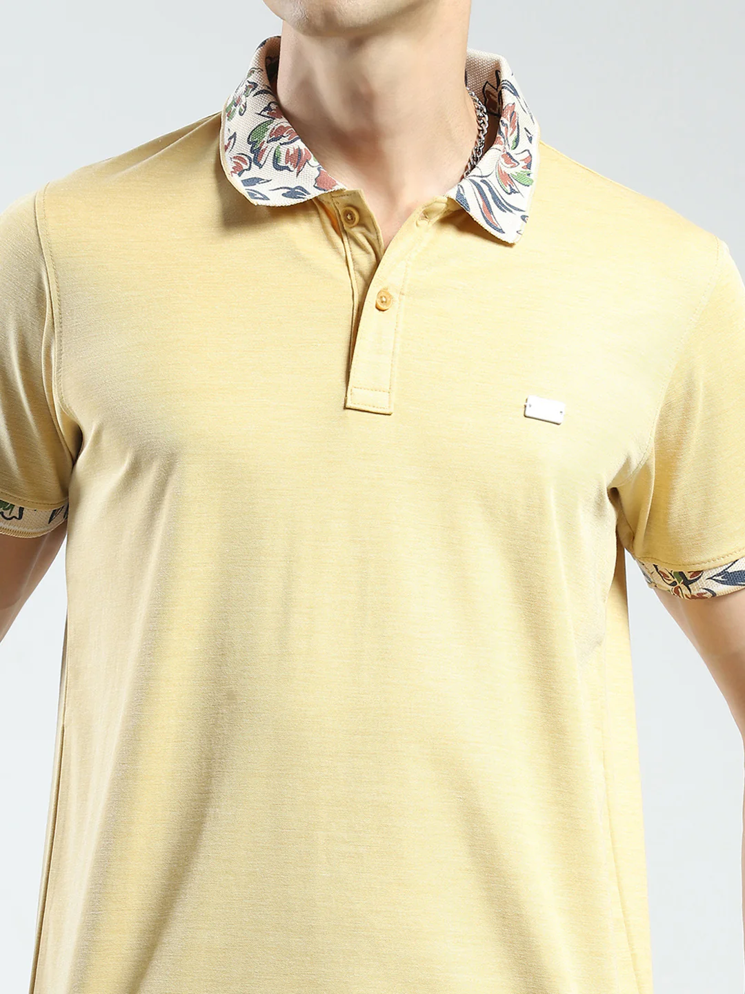 Men Yellow Printed Collar Half Sleeve T-Shirt - Image 7