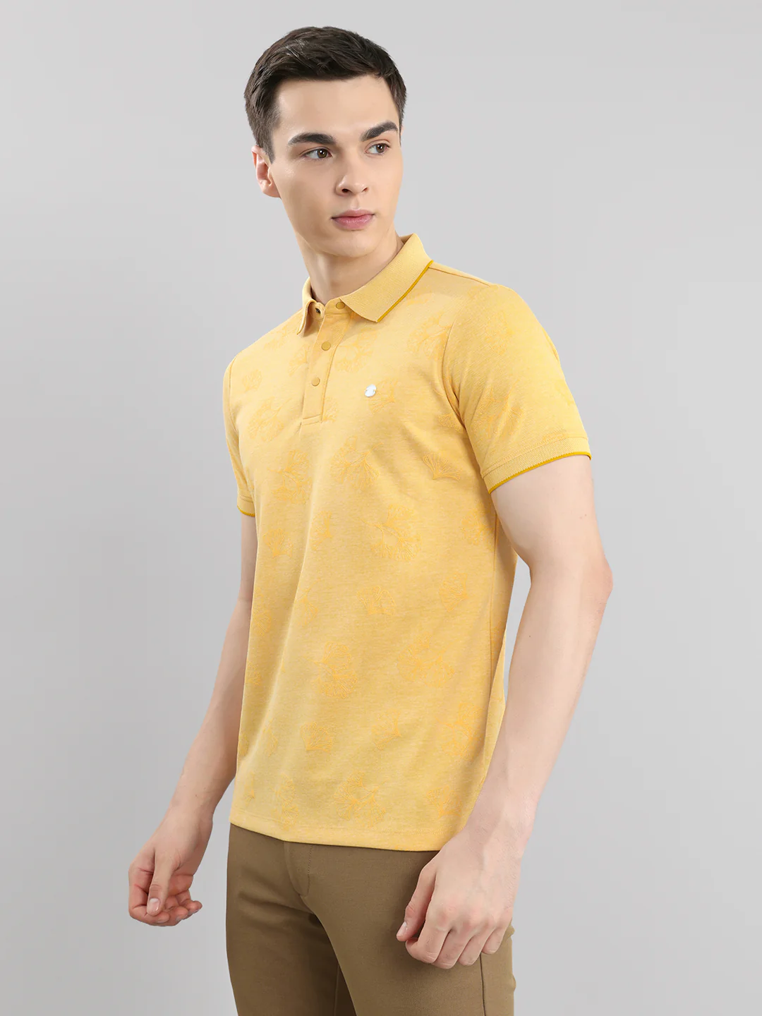 Men Yellow Printed Collar Half Sleeve T-Shirt - Image 2