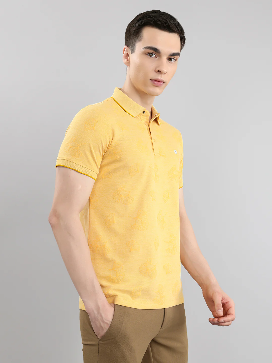 Men Yellow Printed Collar Half Sleeve T-Shirt - Image 3
