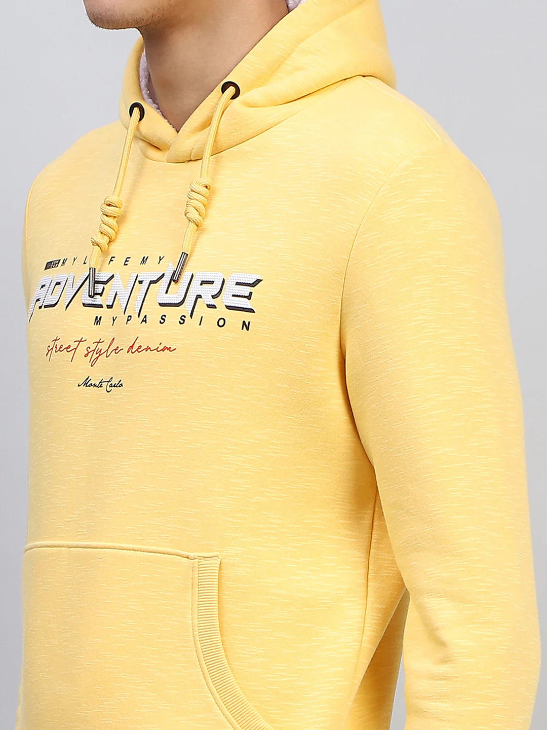 Men Yellow Printed Hooded Full Sleeve Sweatshirt - Image 7