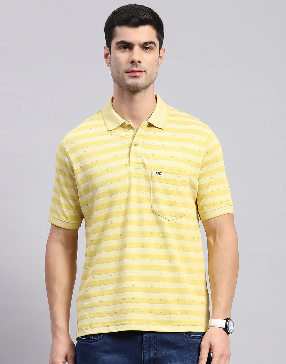 Men Yellow Printed Polo Collar Half Sleeve T-Shirt - Image 3