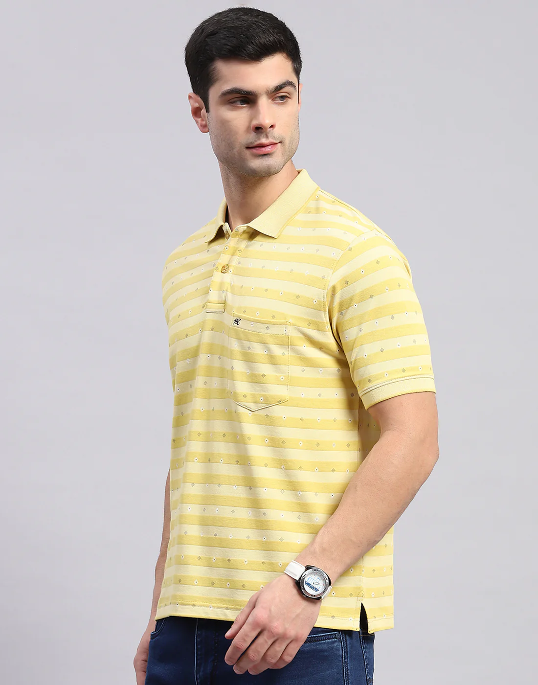 Men Yellow Printed Polo Collar Half Sleeve T-Shirt - Image 4