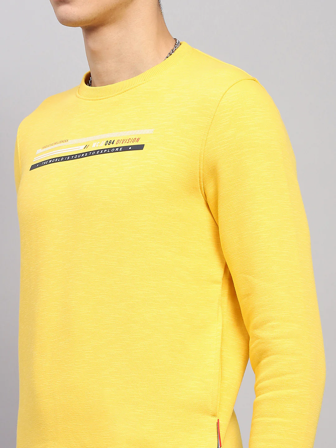 Men Yellow Printed Round Neck Full Sleeve Sweatshirt - Image 6