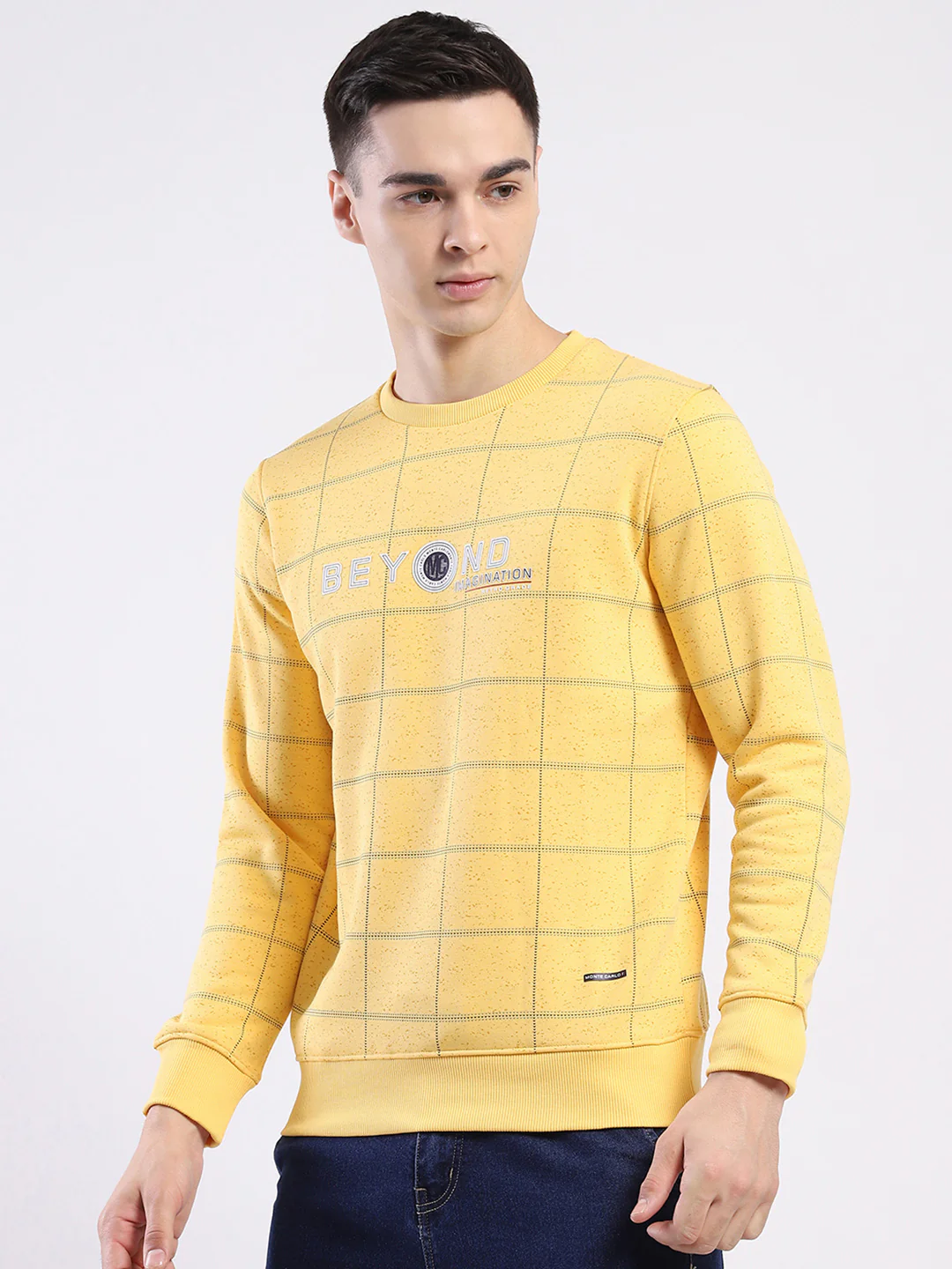 Men Yellow Printed Round Neck Full Sleeve Sweatshirt - Image 3