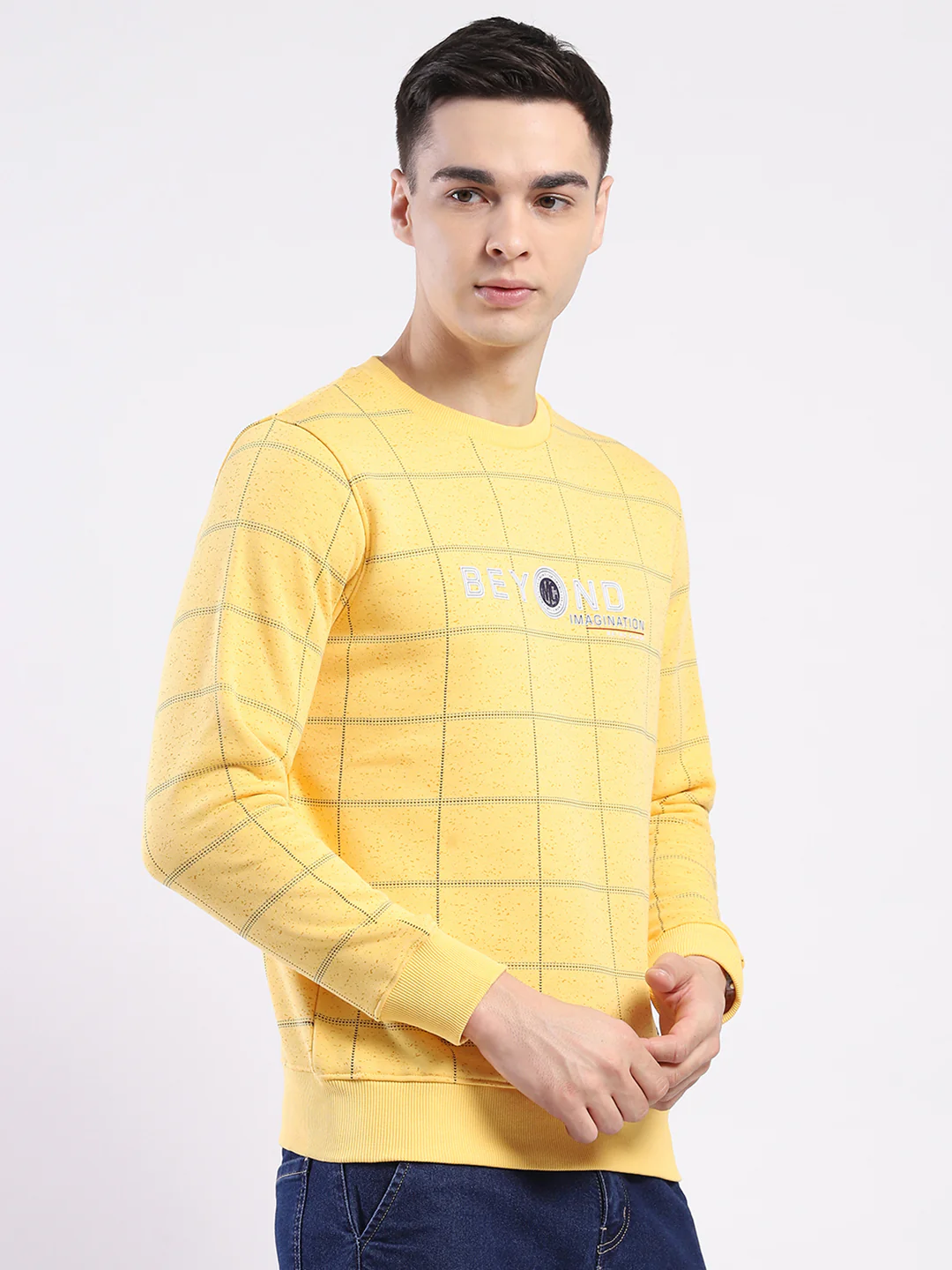 Men Yellow Printed Round Neck Full Sleeve Sweatshirt - Image 4
