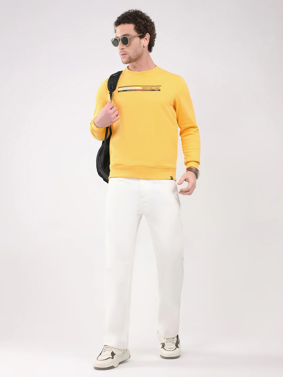 Men Yellow Printed Round Neck Full Sleeve Sweatshirt - Image 2