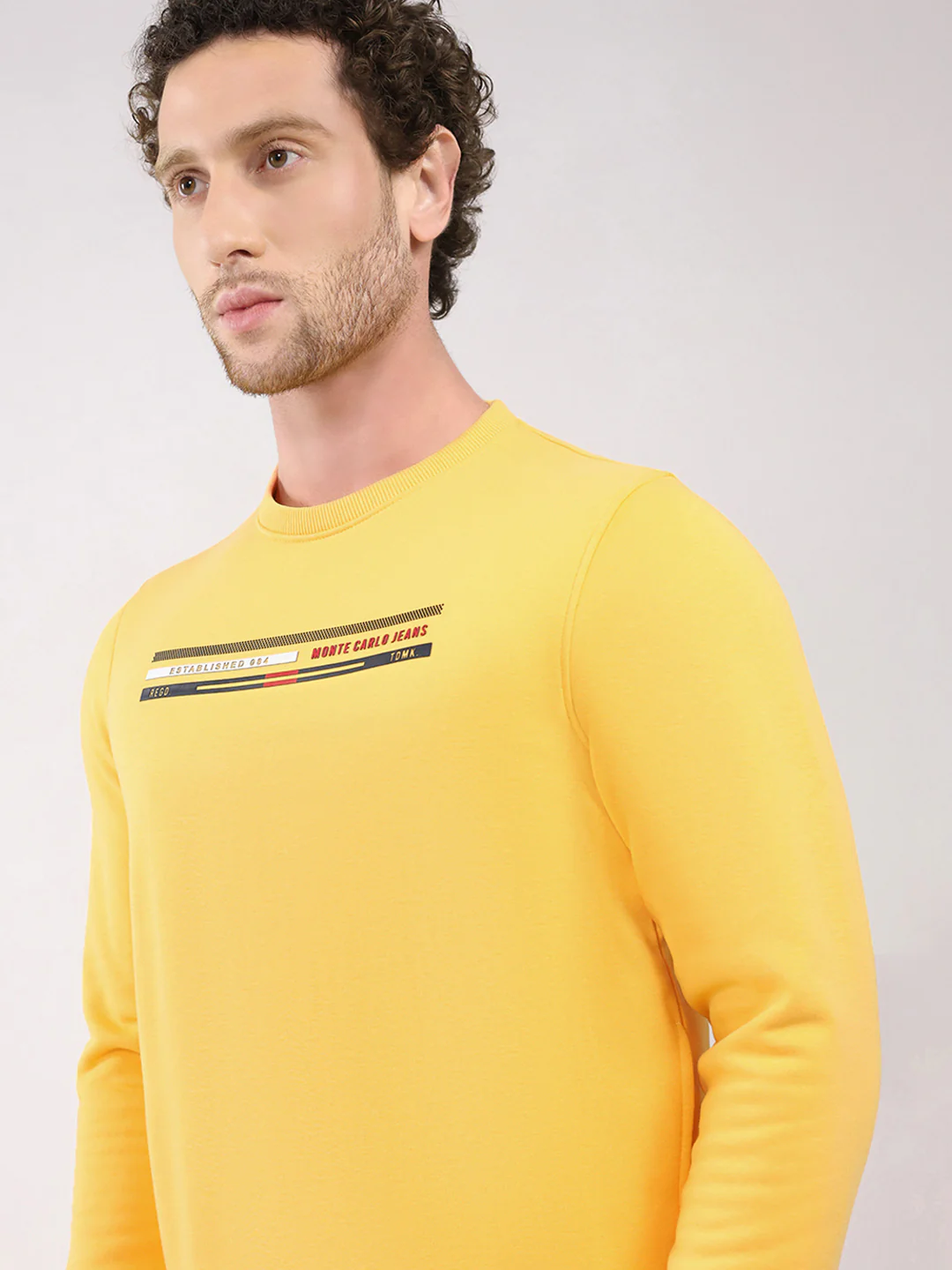 Men Yellow Printed Round Neck Full Sleeve Sweatshirt - Image 6