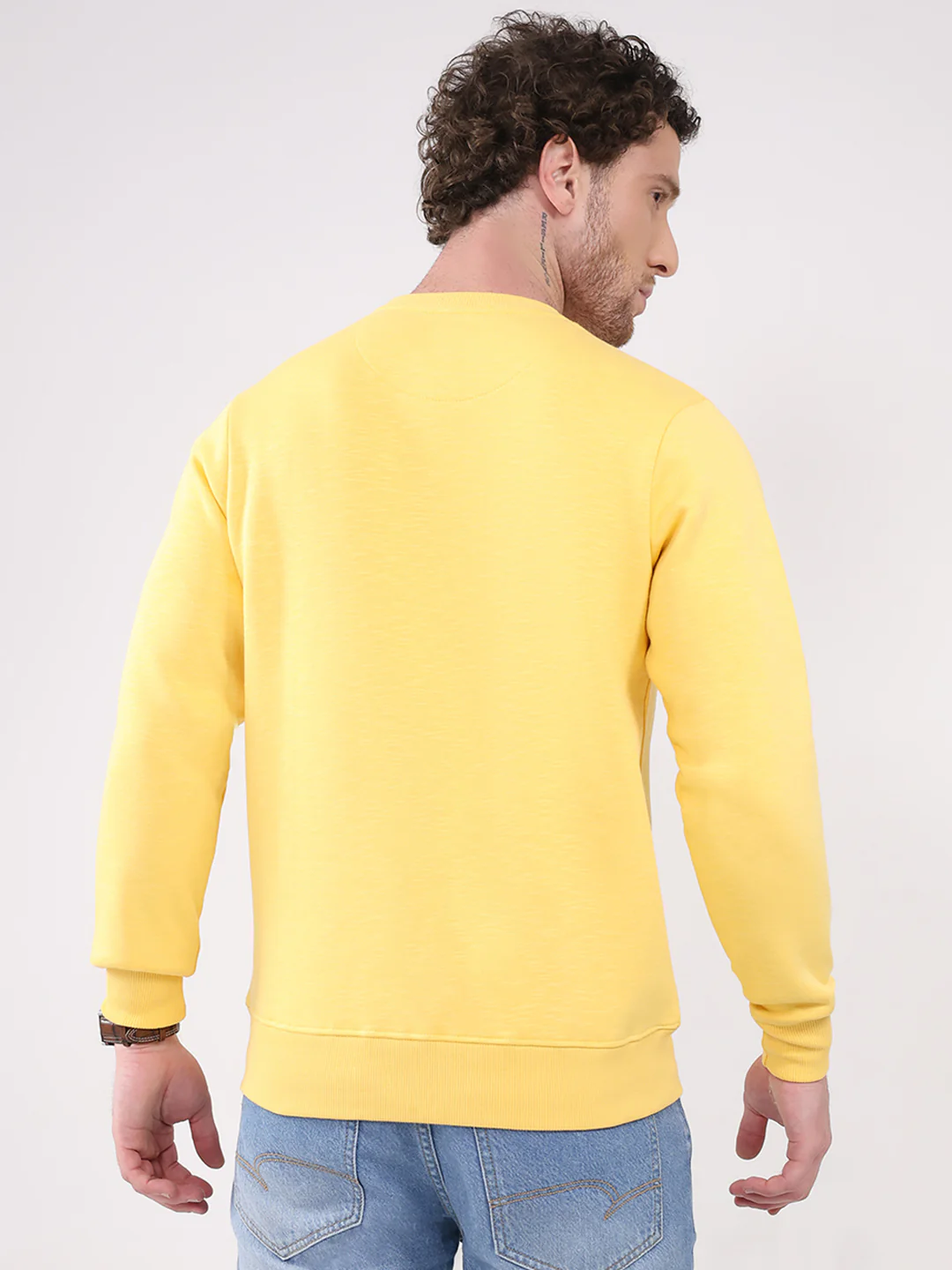 Men Yellow Printed Round Neck Full Sleeve Sweatshirt - Image 5