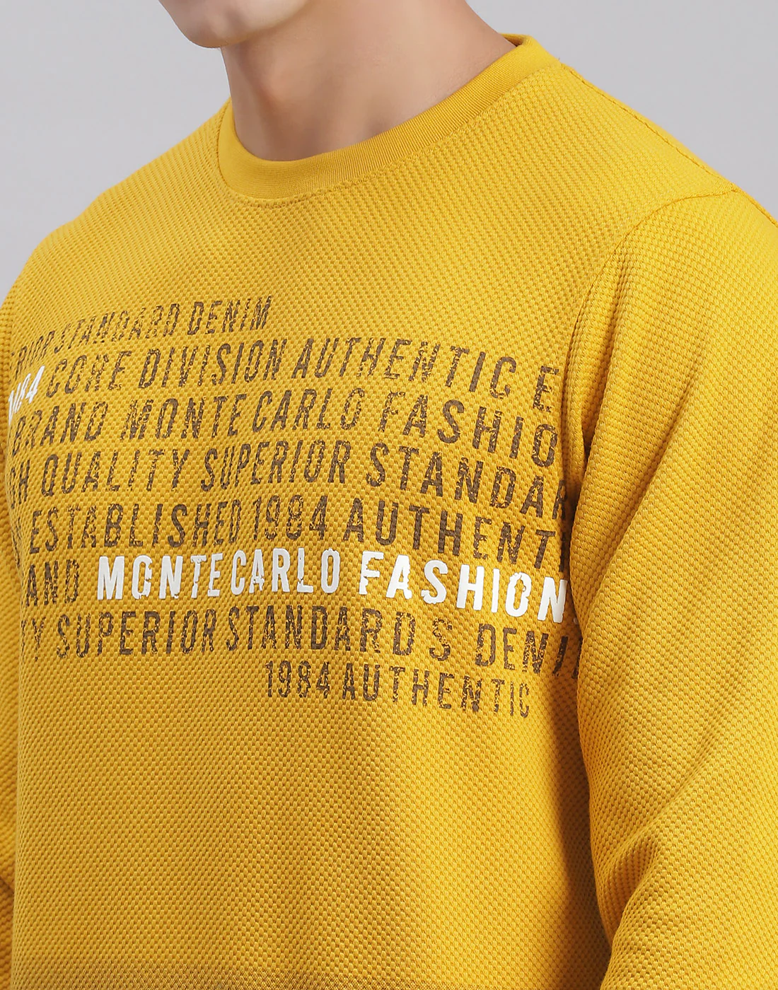Men Yellow Printed Round Neck Full Sleeve Sweatshirts - Image 6