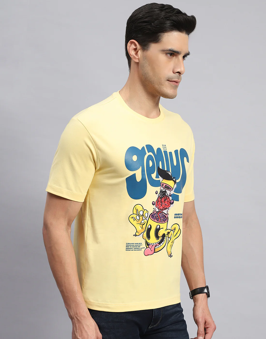 Rock.it Men Yellow Printed Round Neck Half Sleeve T-Shirt - Image 4