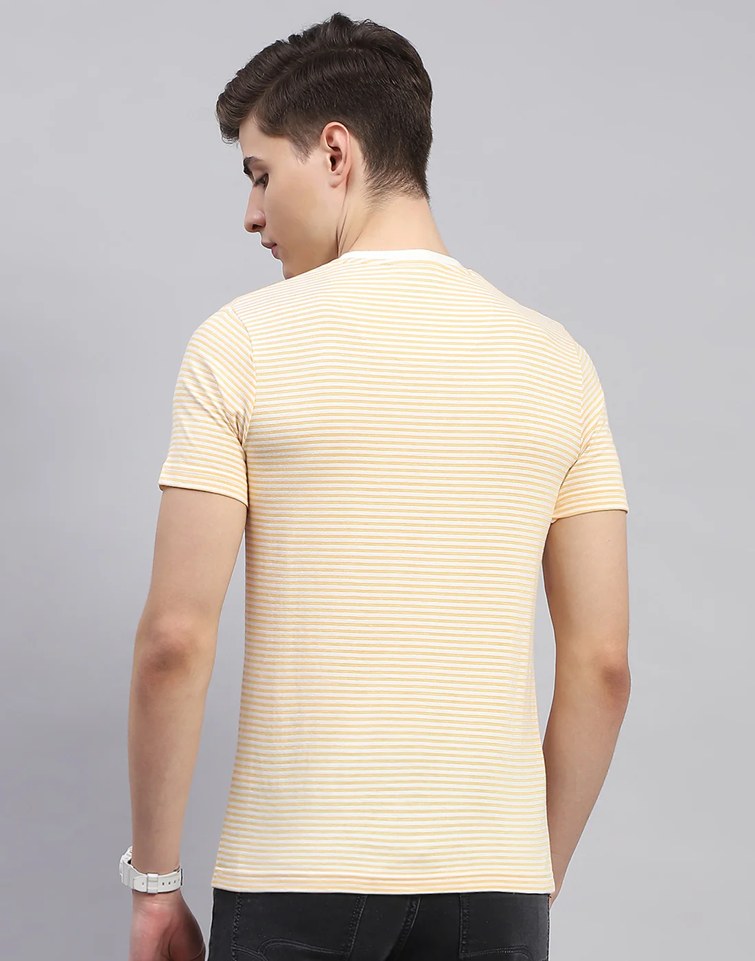 Men Yellow Printed Round Neck Half Sleeve T-Shirt - Image 6