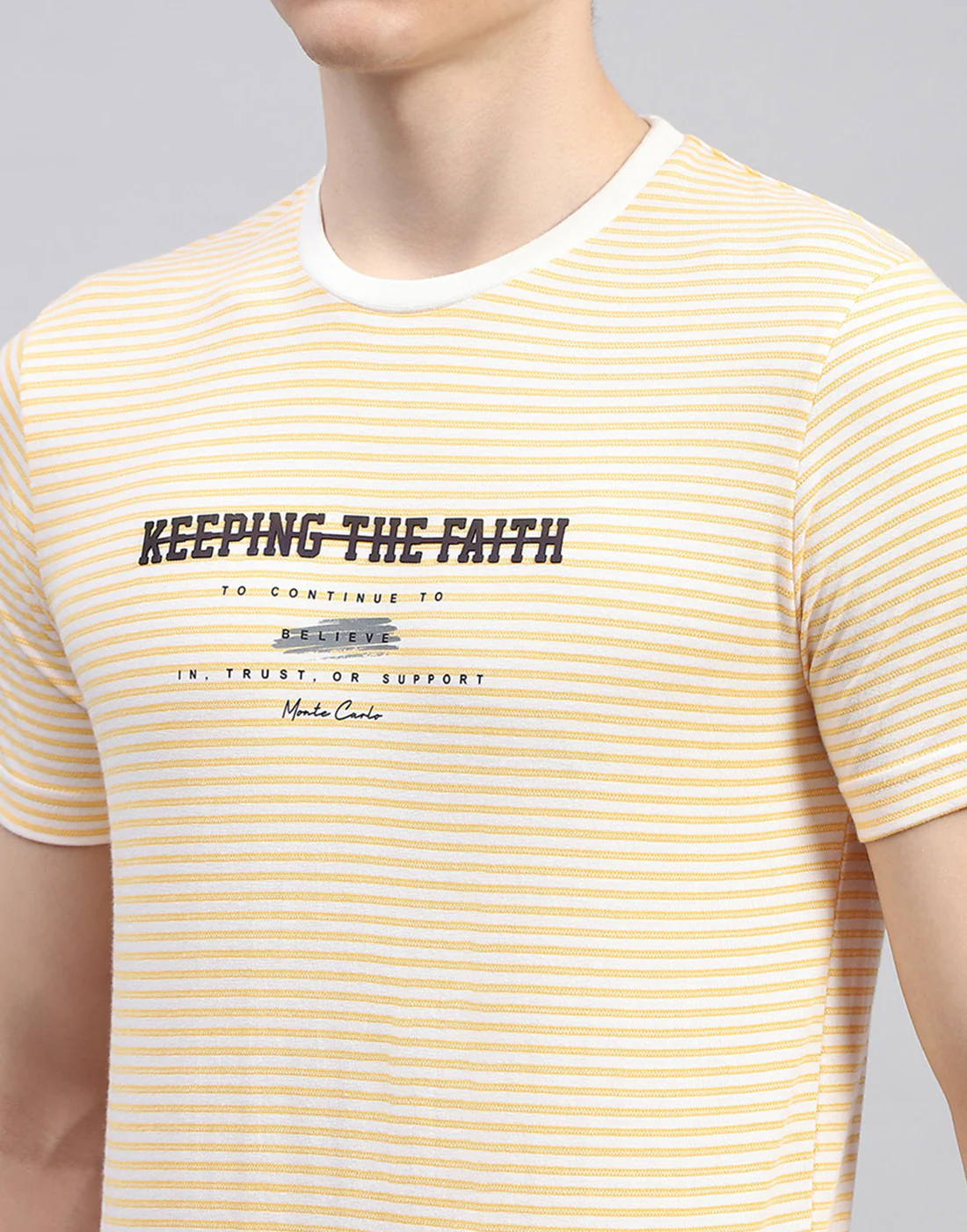 Men Yellow Printed Round Neck Half Sleeve T-Shirt - Image 7