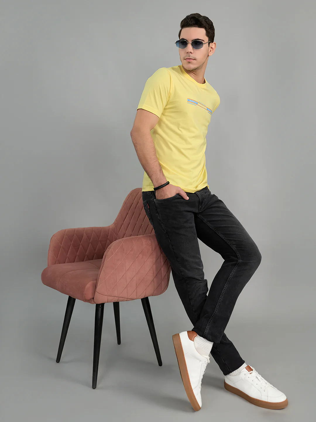Men Yellow Printed Round Neck Half Sleeve T-Shirt - Image 6