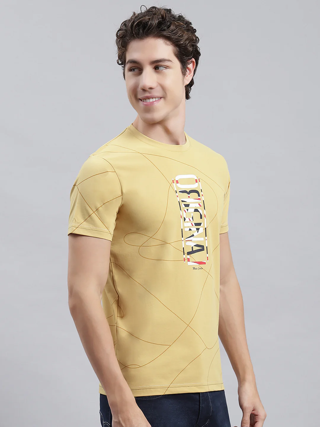 Men Yellow Printed T-Shirt - Image 3