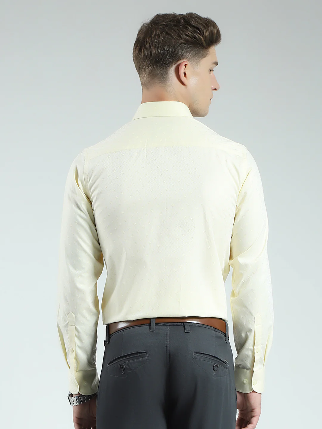 Men Yellow Self Design Collar Full Sleeve Shirt - Image 5