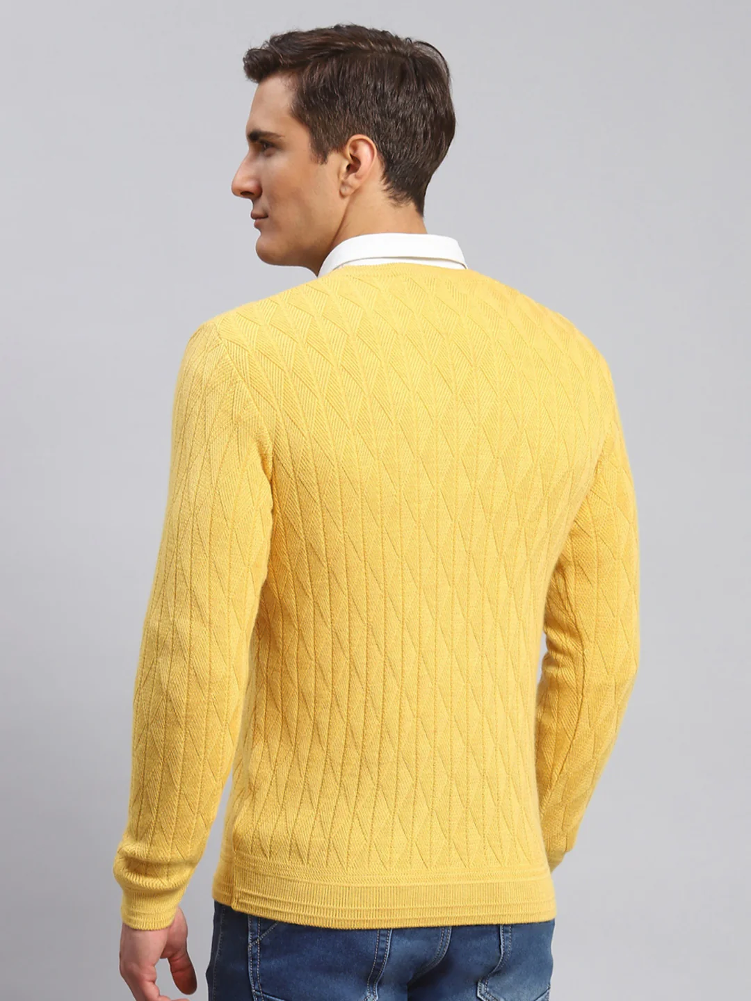 Men Yellow Self Design Wool blend Pullover - Image 5