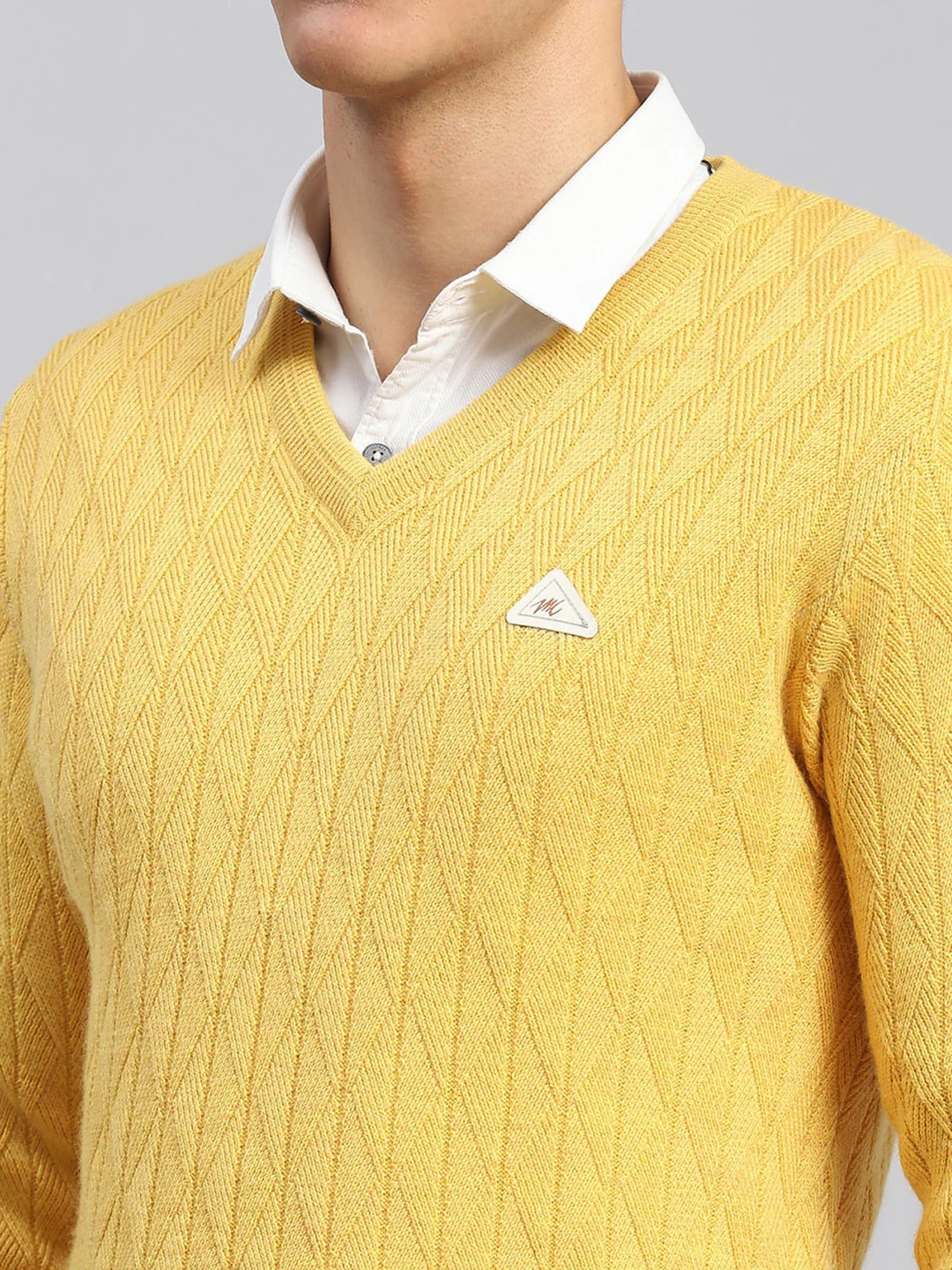 Men Yellow Self Design Wool blend Pullover - Image 6