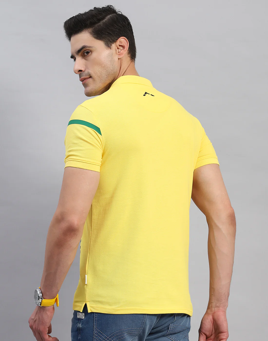 Rock.it Men Yellow Solid Collar Half Sleeve T-Shirt - Image 5