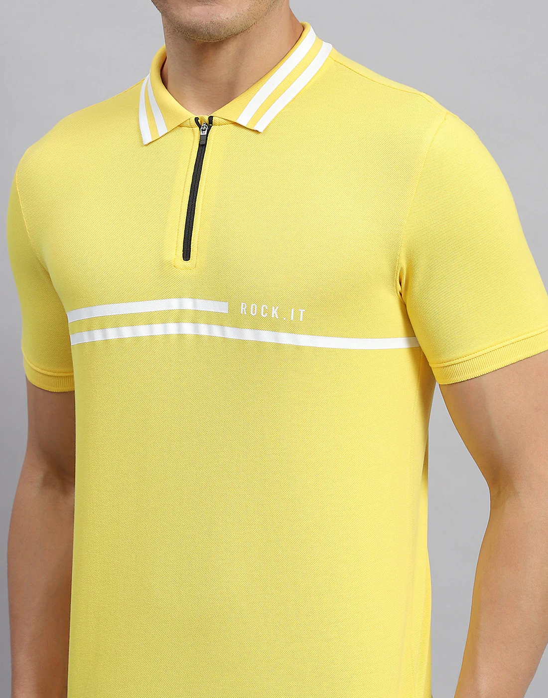 Rock.it Men Yellow Solid Collar Half Sleeve T-Shirt - Image 6