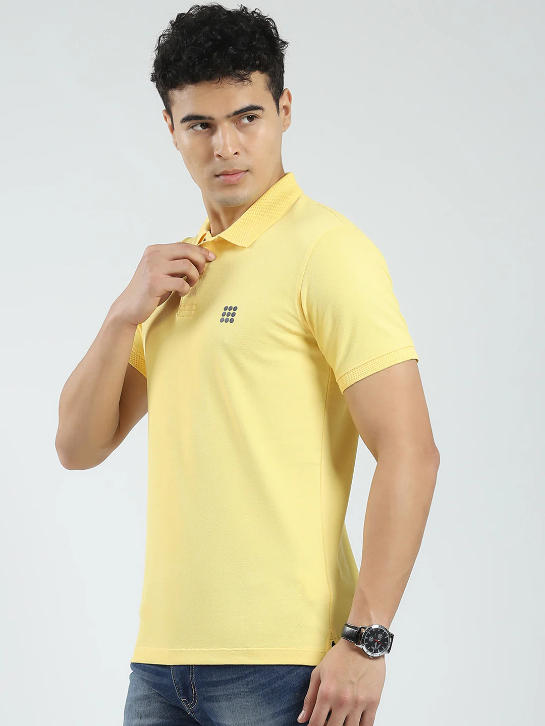 Rock.it Men Yellow Solid Collar Half Sleeve T-Shirt - Image 3