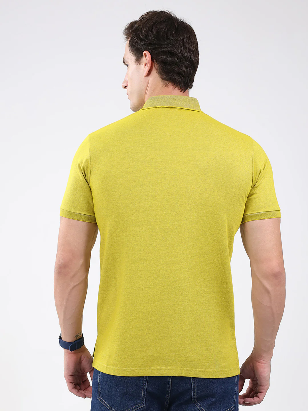 Men Yellow Solid Collar Half Sleeve T-Shirt - Image 5
