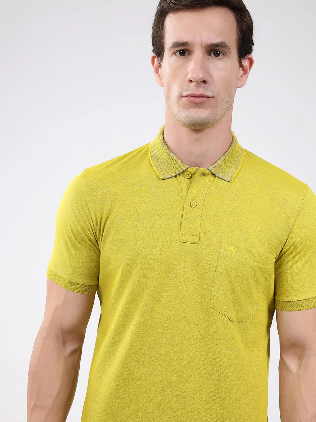 Men Yellow Solid Collar Half Sleeve T-Shirt - Image 7