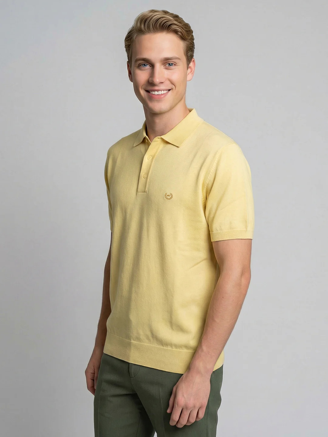 Men Yellow Solid Collar Half Sleeve T-Shirt - Image 3