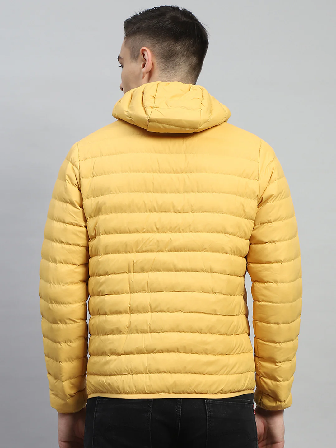 Men Yellow Solid Hooded Full Sleeve Jacket - Image 5