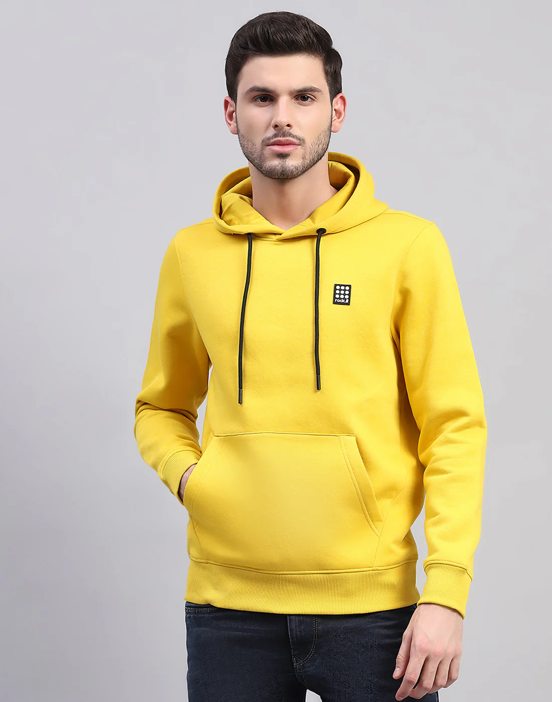 Rock.it Men Yellow Solid Hooded Full Sleeve Sweatshirt - Image 2