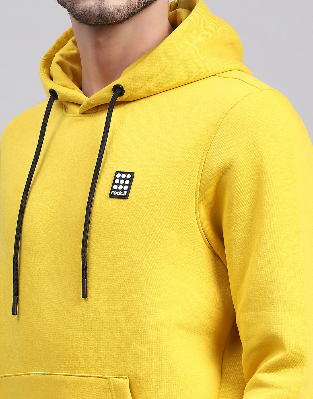 Rock.it Men Yellow Solid Hooded Full Sleeve Sweatshirt - Image 7