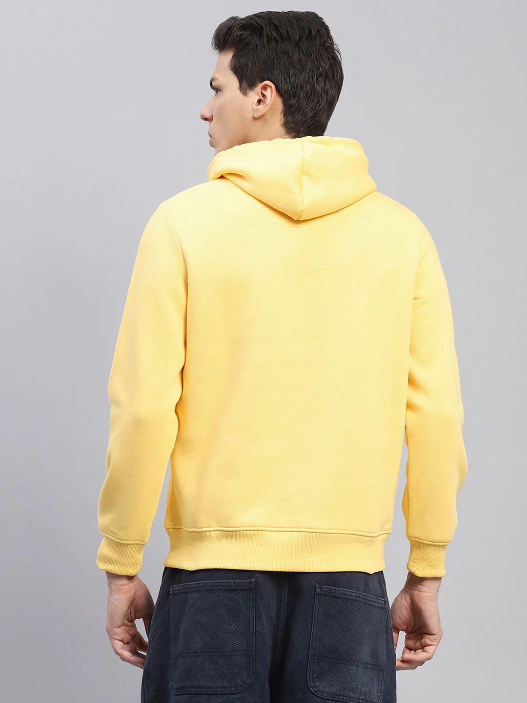 Men Yellow Solid Hooded Full Sleeve Sweatshirt - Image 5