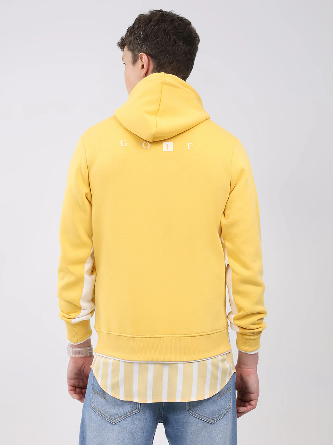 Men Yellow Solid Hooded Full Sleeve Sweatshirt - Image 5
