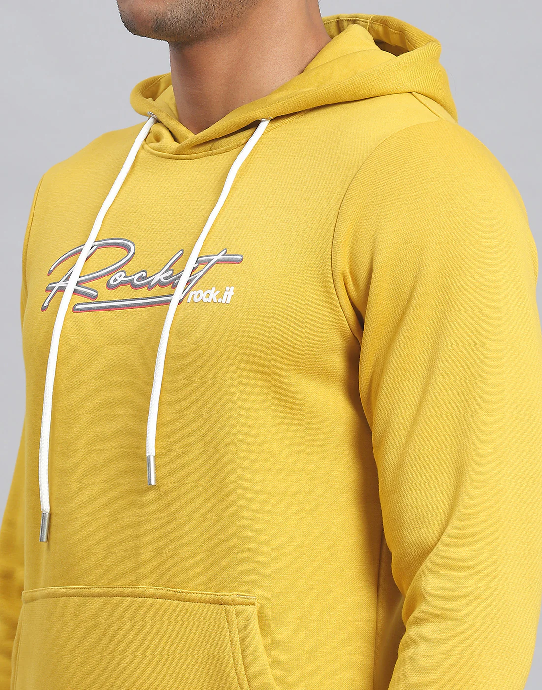 Rock.it Men Yellow Solid Hooded Full Sleeve Tracksuit - Image 6