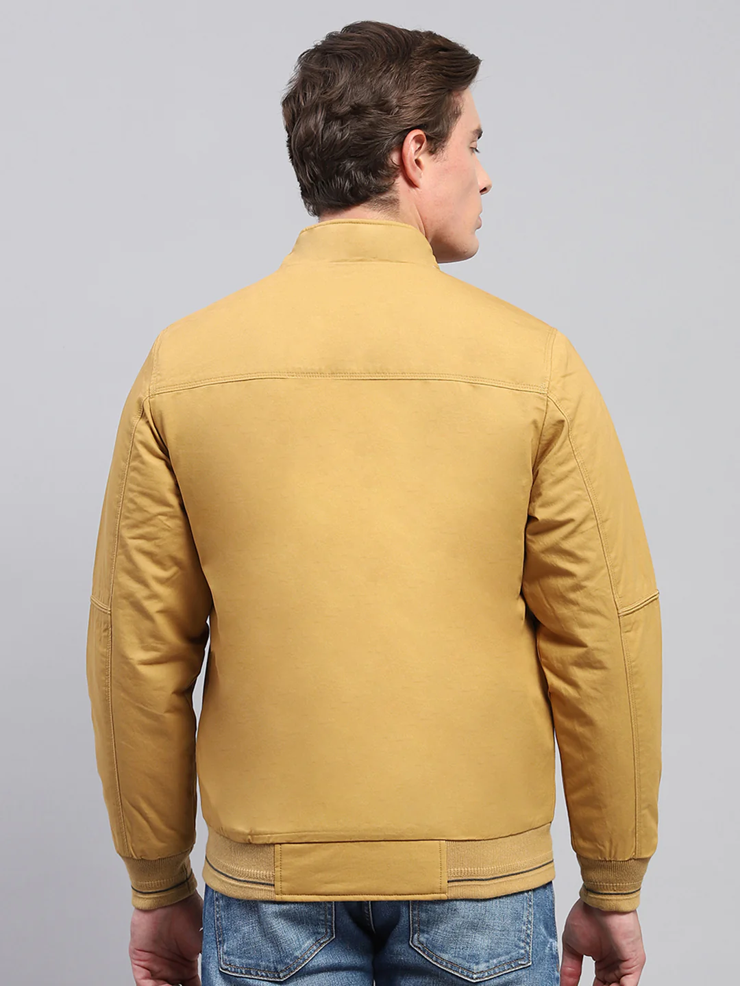 Men Yellow Solid Mock Neck Full Sleeve Jacket - Image 5