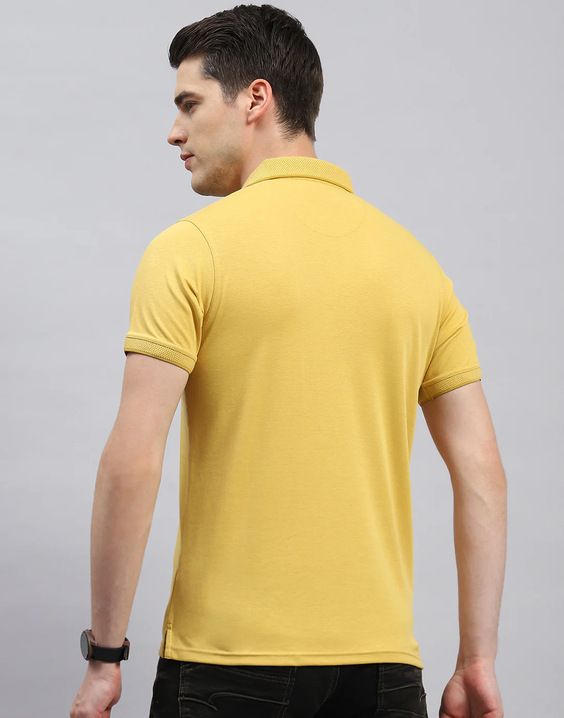 Men Yellow Solid Polo Collar Half Sleeve T-Shirt - Image 5