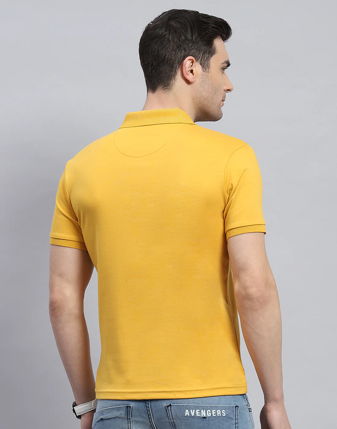 Men Yellow Solid Polo Collar Half Sleeve T-Shirt - Image 5
