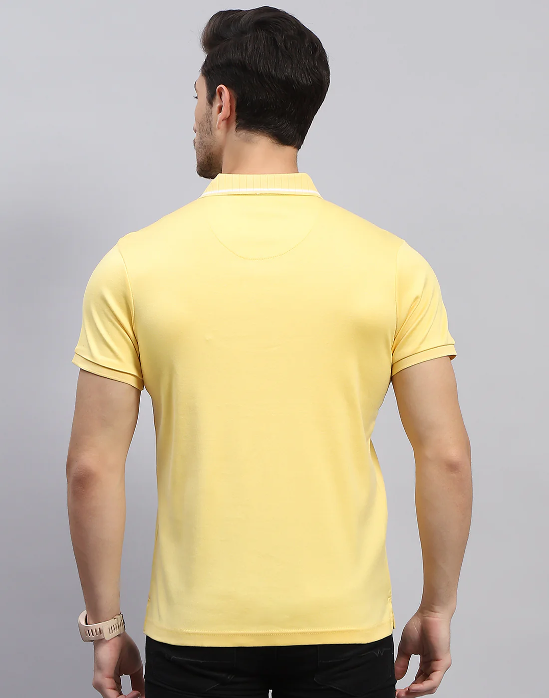 Men Yellow Solid Polo Collar Half Sleeve T-Shirt - Image 5