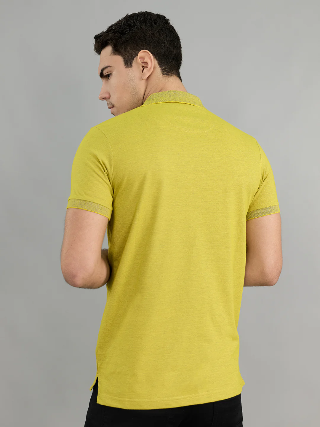 Men Yellow Solid Polo Collar Half Sleeve T-Shirt - Image 5