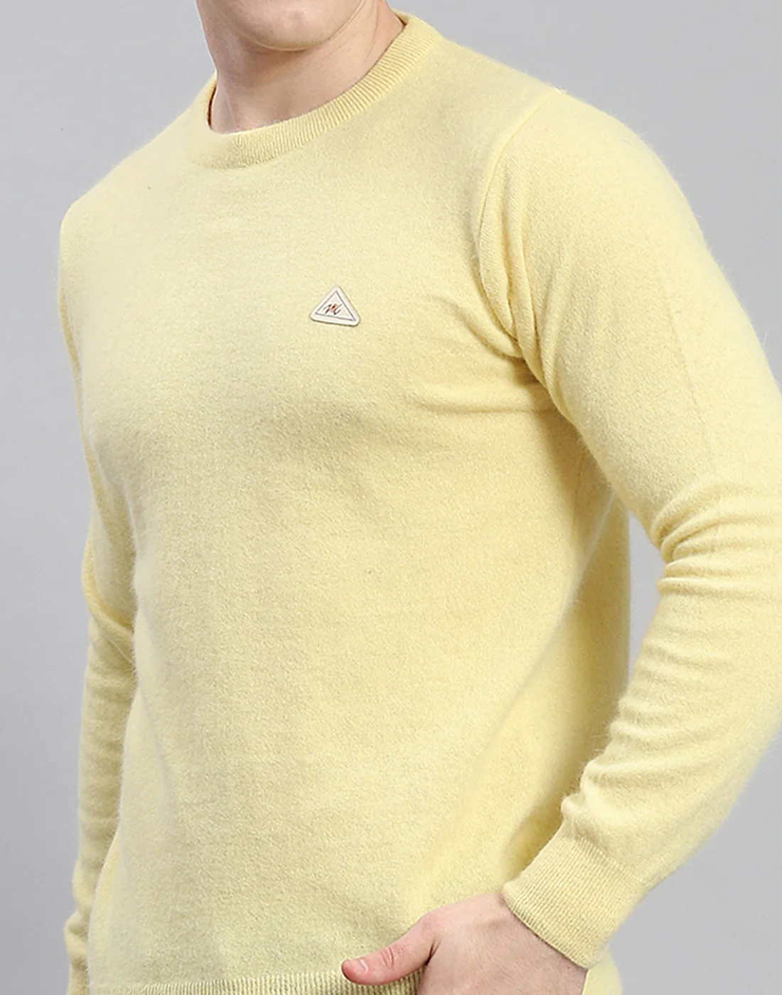 Men Yellow Solid Round Neck Full Sleeve Pullover - Image 6