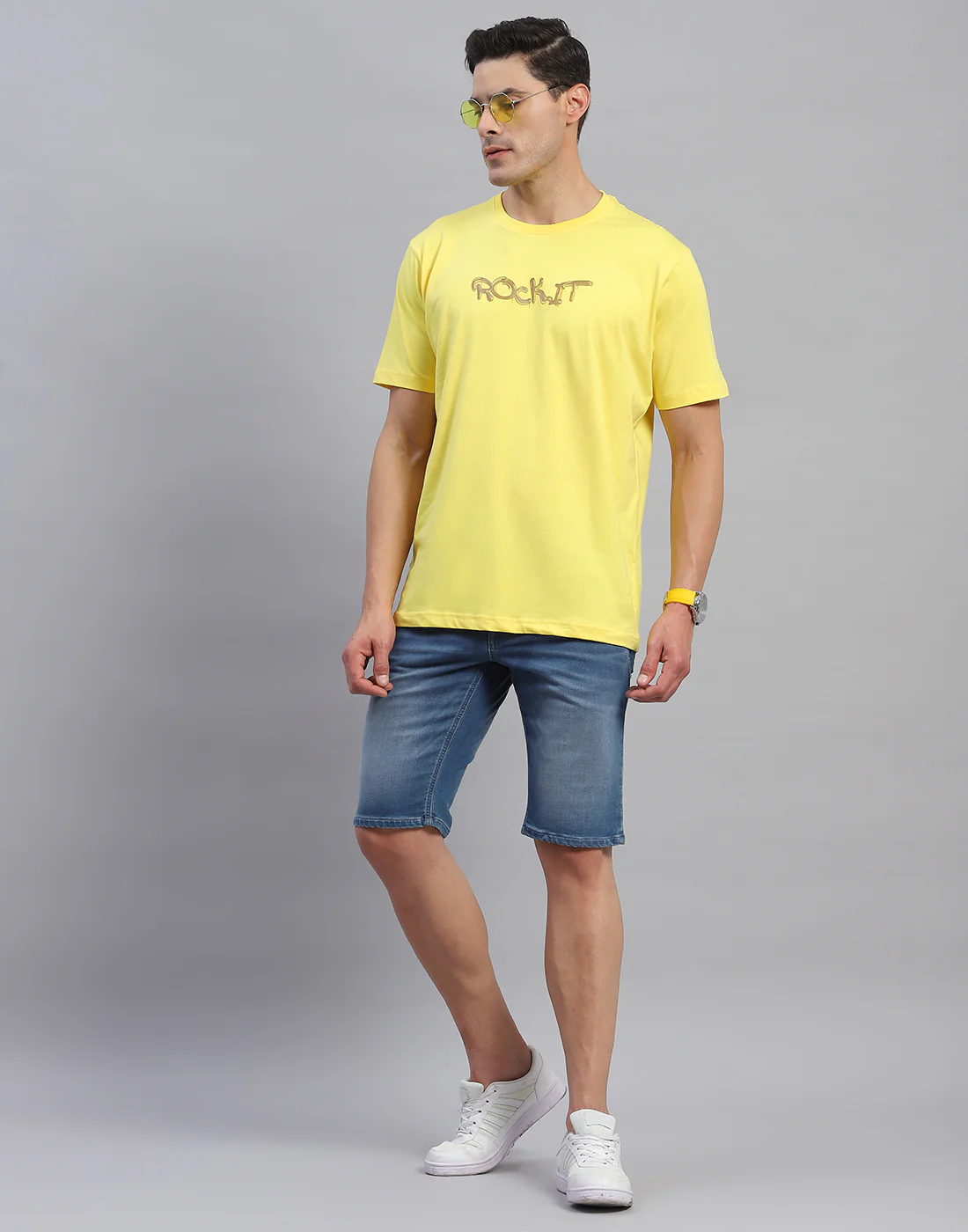 Rock.it Men Yellow Solid Round Neck Half Sleeve T-Shirt - Image 2