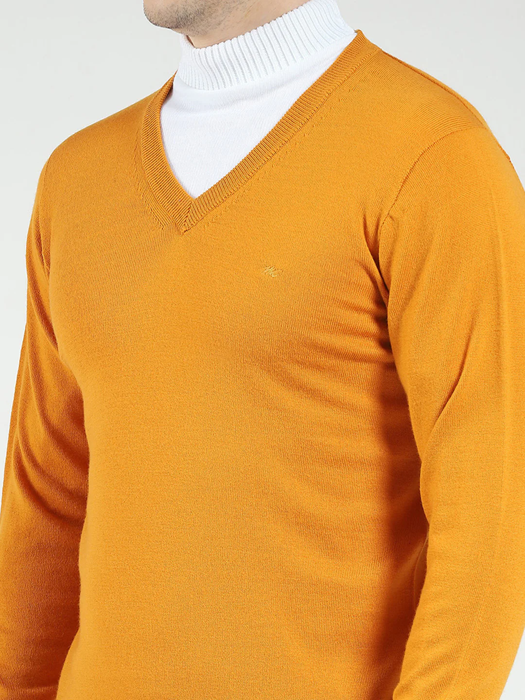 Men Yellow Solid V Neck Full Sleeve Pullover - Image 6