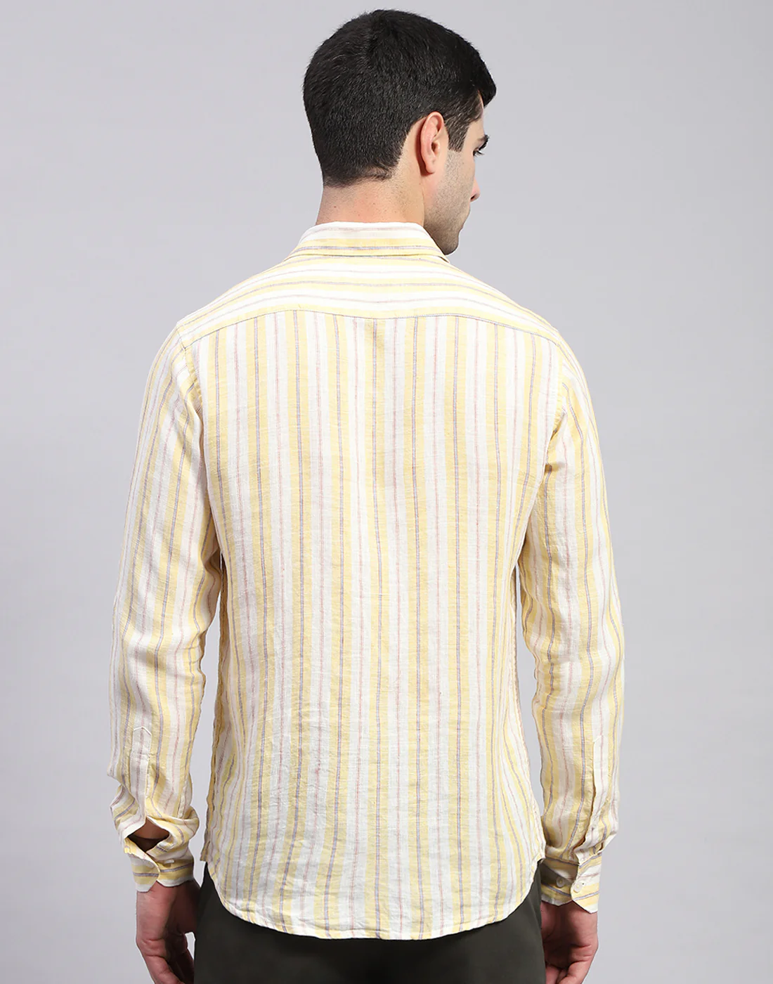 Men Yellow Stripe Collar Full Sleeve Linen Shirt - Image 5