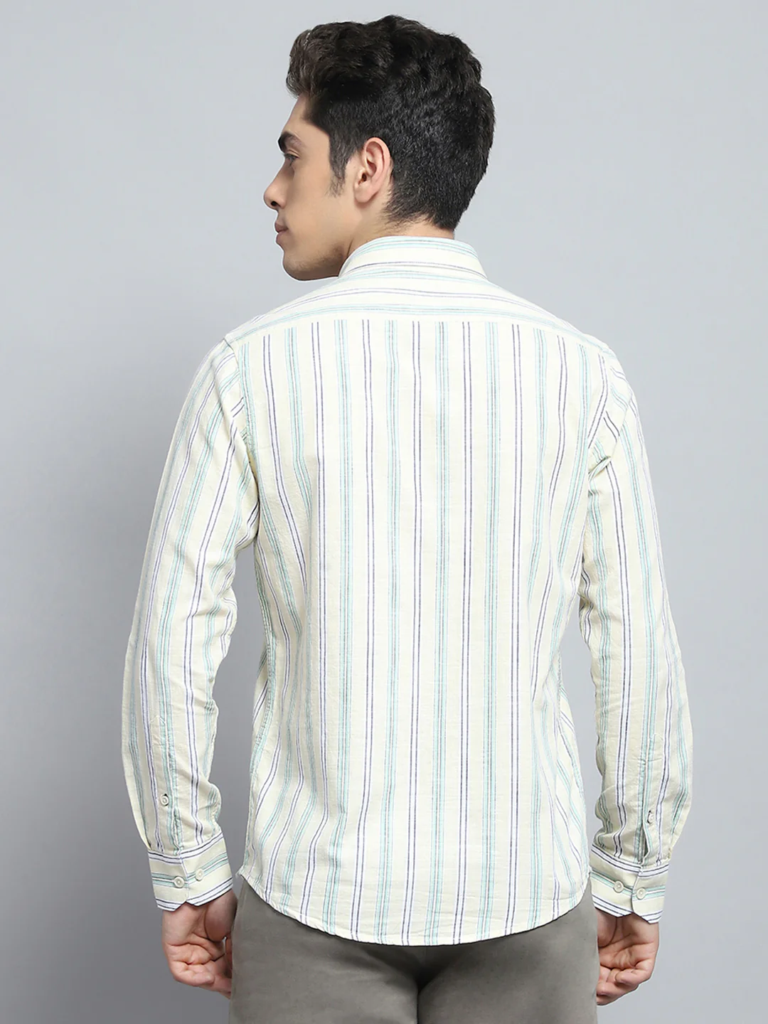 Men Yellow Stripe Collar Full Sleeve Shirt - Image 5