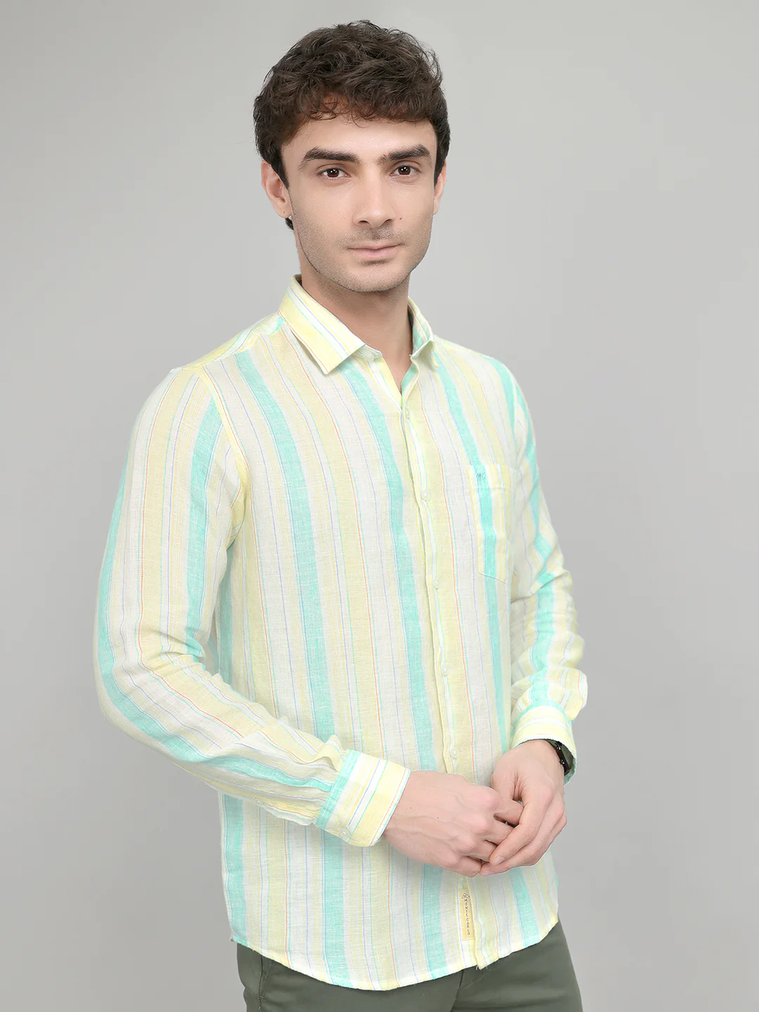 Men Yellow Stripe Collar Full Sleeve Shirt - Image 3