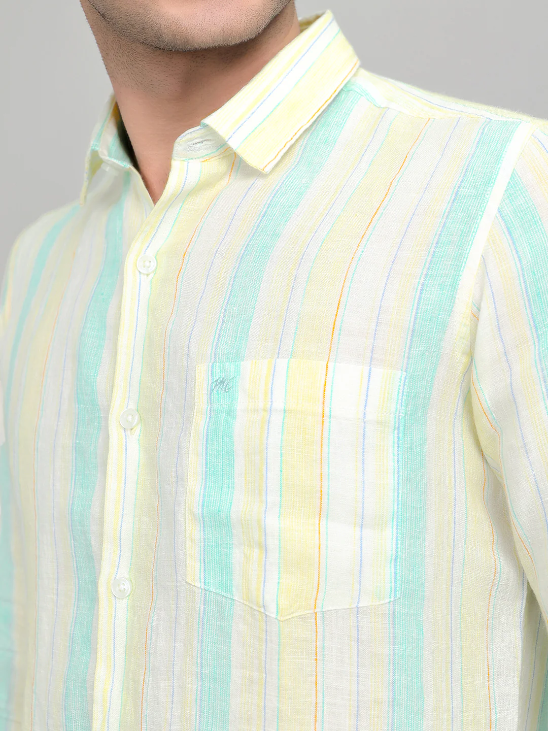 Men Yellow Stripe Collar Full Sleeve Shirt - Image 5