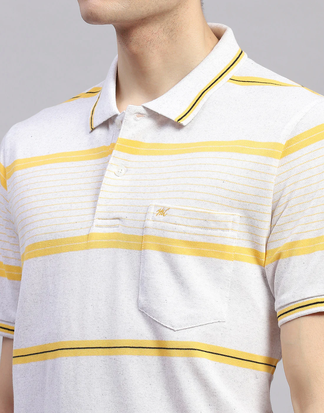 Men Yellow Stripe Collar Half Sleeve T-Shirt - Image 6