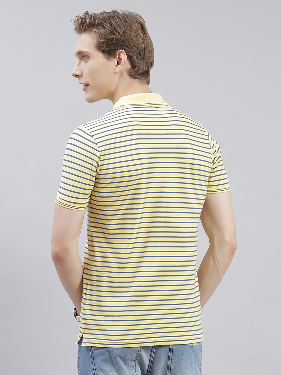 Men Yellow Stripe Collar Half Sleeve T-Shirts - Image 5