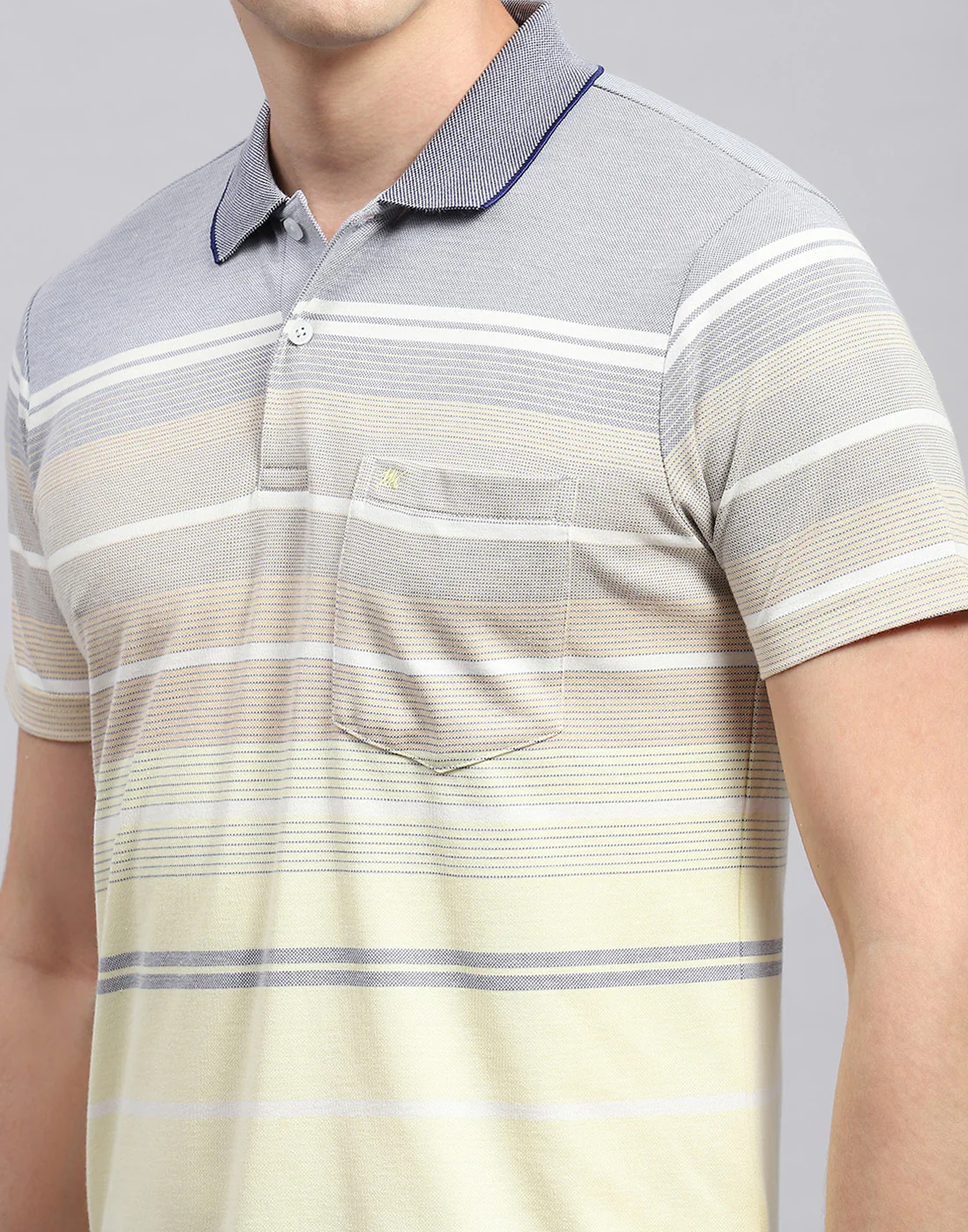 Men Yellow Stripe Collar Neck Half Sleeve T-Shirt - Image 6